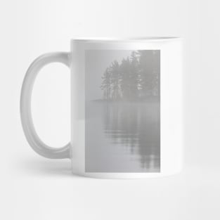 Trees reflection at lake foggy morning Mug